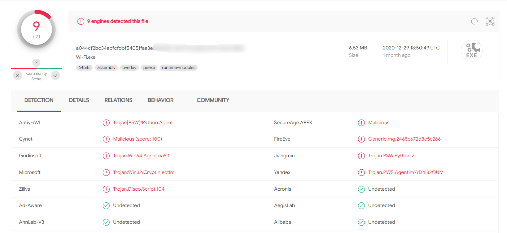 Вердикт VirusTotal Вердикт VirusTotal